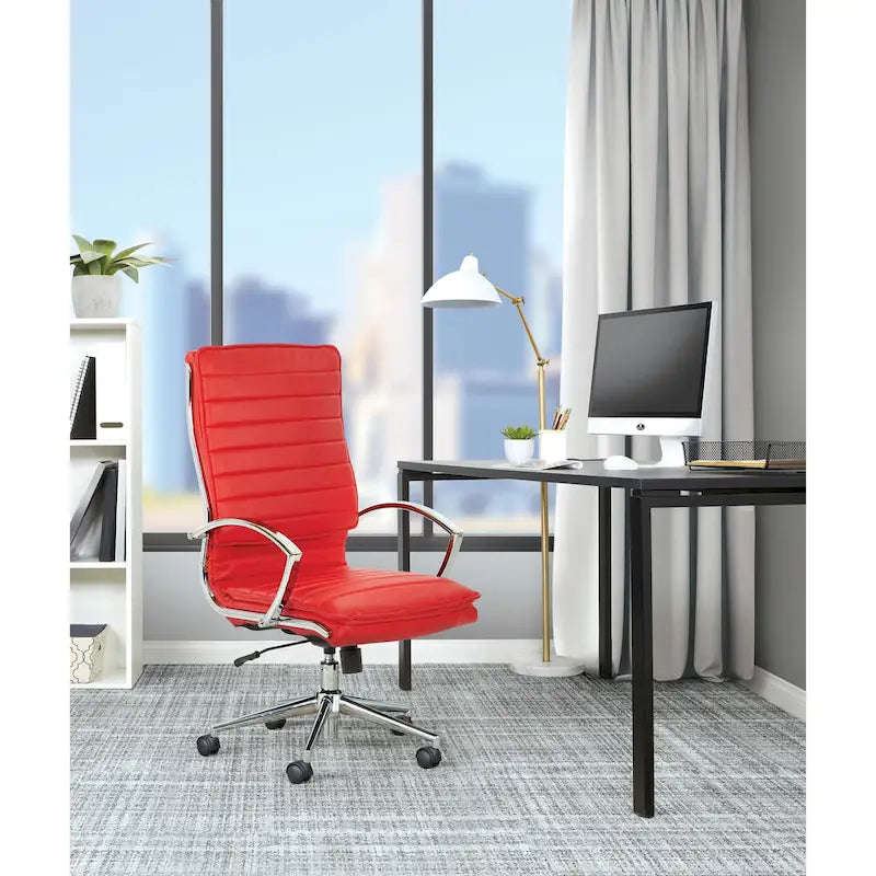 Fauteuil de direction professionnel à dossier haut en similicuir avec piètement chromé et accoudoirs amovibles