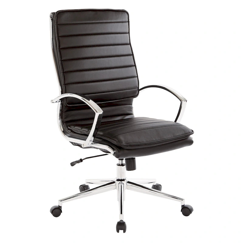 Fauteuil de direction professionnel à dossier haut en similicuir avec piètement chromé et accoudoirs amovibles