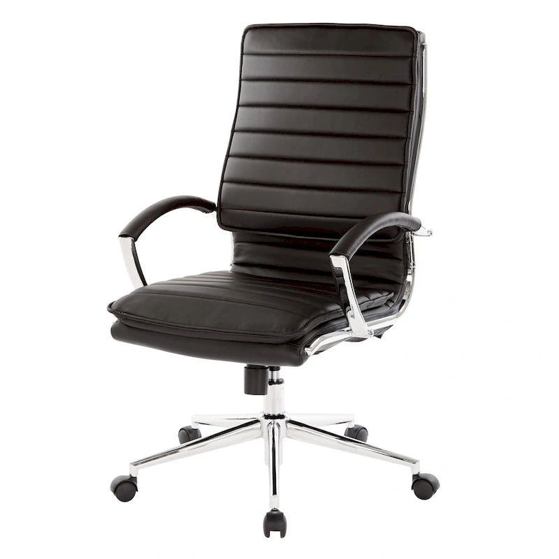 Fauteuil de direction professionnel à dossier haut en similicuir avec piètement chromé et accoudoirs amovibles