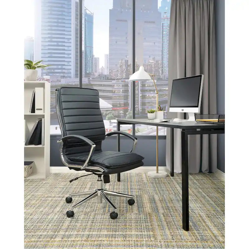 Fauteuil de direction professionnel à dossier haut en similicuir avec piètement chromé et accoudoirs amovibles