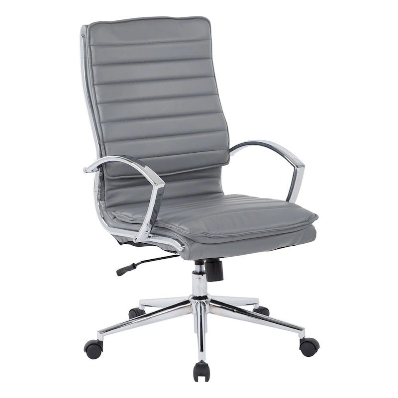 Fauteuil de direction professionnel à dossier haut en similicuir avec piètement chromé et accoudoirs amovibles