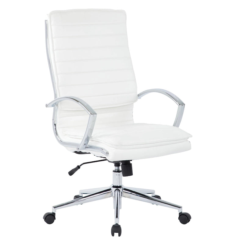 Fauteuil de direction professionnel à dossier haut en similicuir avec piètement chromé et accoudoirs amovibles
