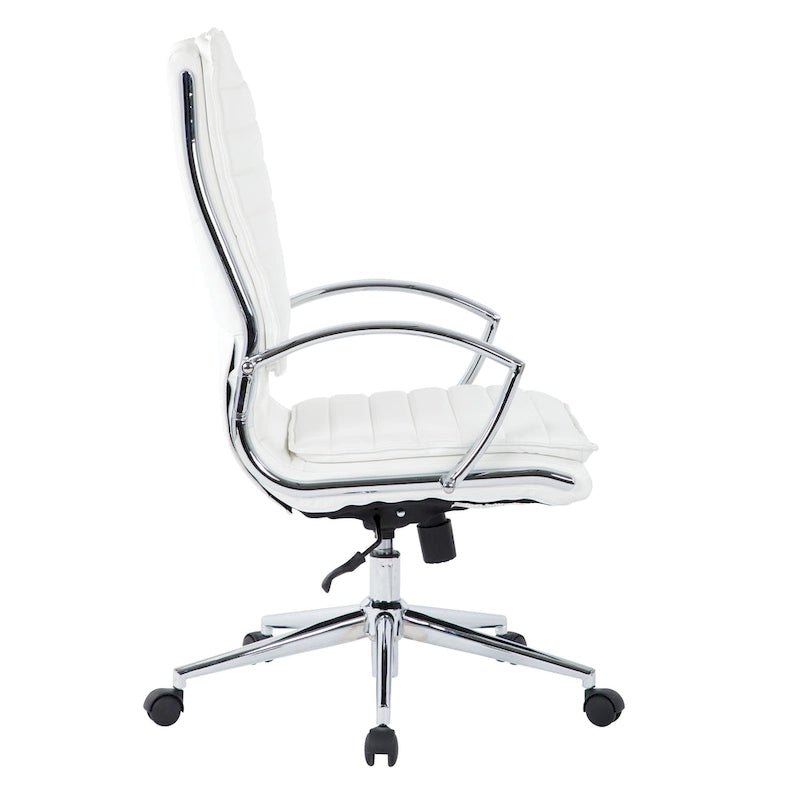 Fauteuil de direction professionnel à dossier haut en similicuir avec piètement chromé et accoudoirs amovibles
