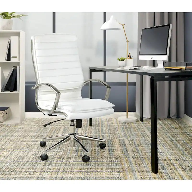 Fauteuil de direction professionnel à dossier haut en similicuir avec piètement chromé et accoudoirs amovibles