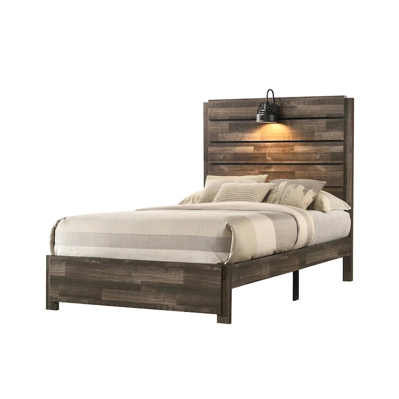 Ensemble de chambre à coucher Edyth 3 pièces marron avec plateforme