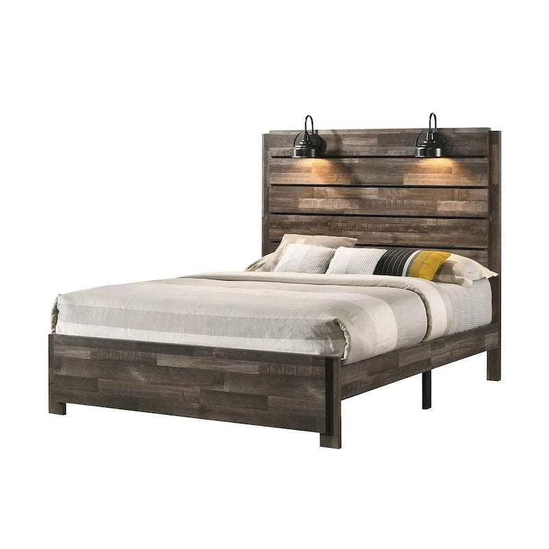 Ensemble de chambre à coucher Edyth 3 pièces marron avec plateforme