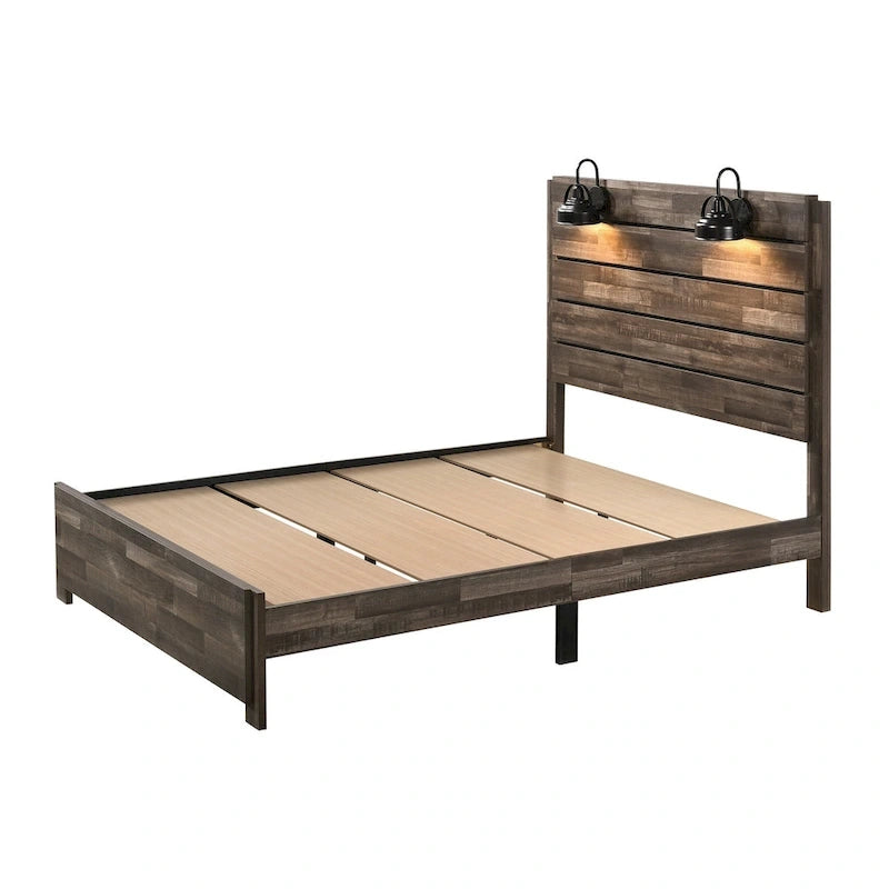 Ensemble de chambre à coucher Edyth 3 pièces marron avec plateforme