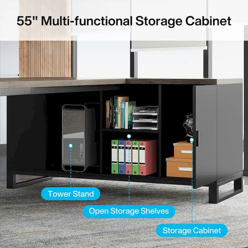 Grand bureau d'ordinateur en L de 70,9 pouces, bureau de direction avec caisson de rangement, pour bureau à domicile