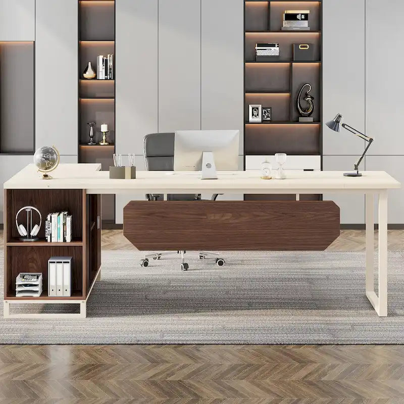 Grand bureau d'ordinateur en L de 70,9 pouces, bureau de direction avec caisson de rangement, pour bureau à domicile