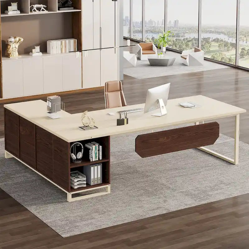 Grand bureau d'ordinateur en L de 70,9 pouces, bureau de direction avec caisson de rangement, pour bureau à domicile