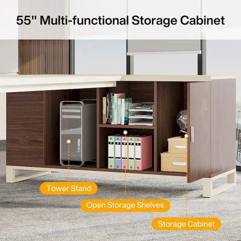 Grand bureau d'ordinateur en L de 70,9 pouces, bureau de direction avec caisson de rangement, pour bureau à domicile