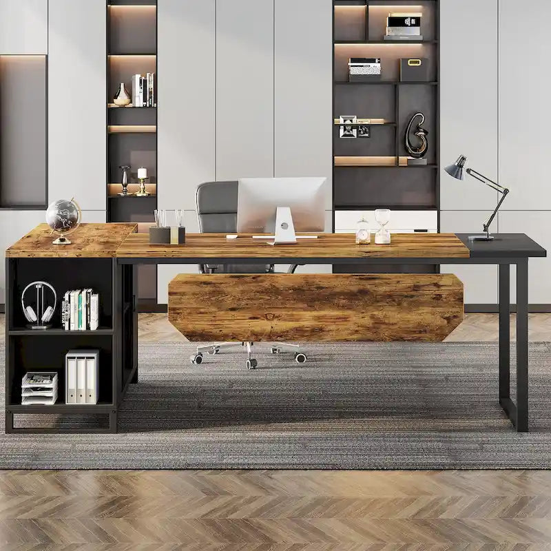 Grand bureau d'ordinateur en L de 70,9 pouces, bureau de direction avec caisson de rangement, pour bureau à domicile