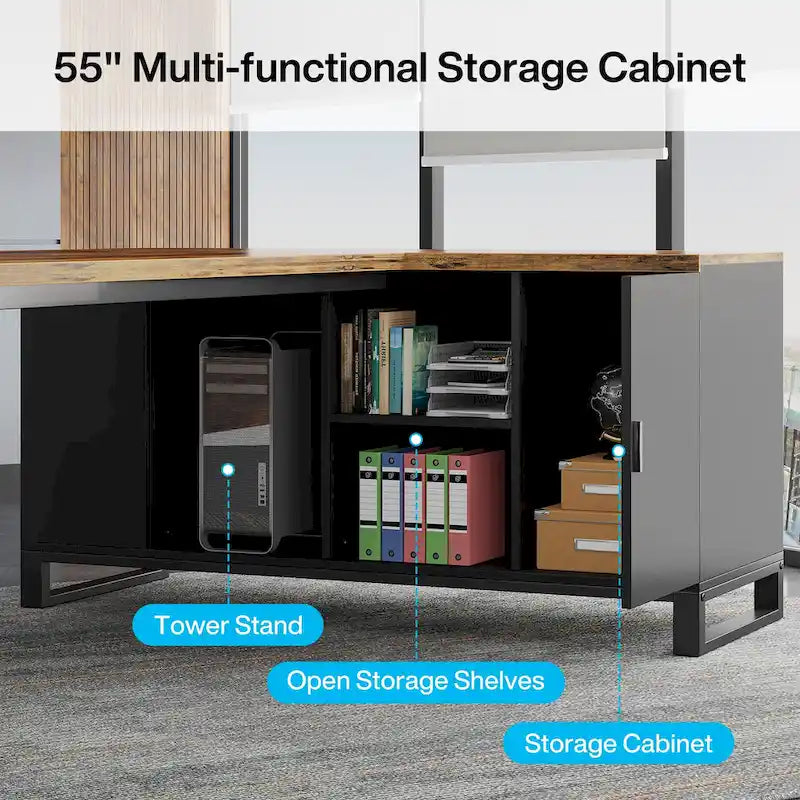 Grand bureau d'ordinateur en L de 70,9 pouces, bureau de direction avec caisson de rangement, pour bureau à domicile