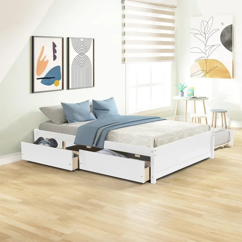Full Bed With Twin Size Trundle And Two Drawers