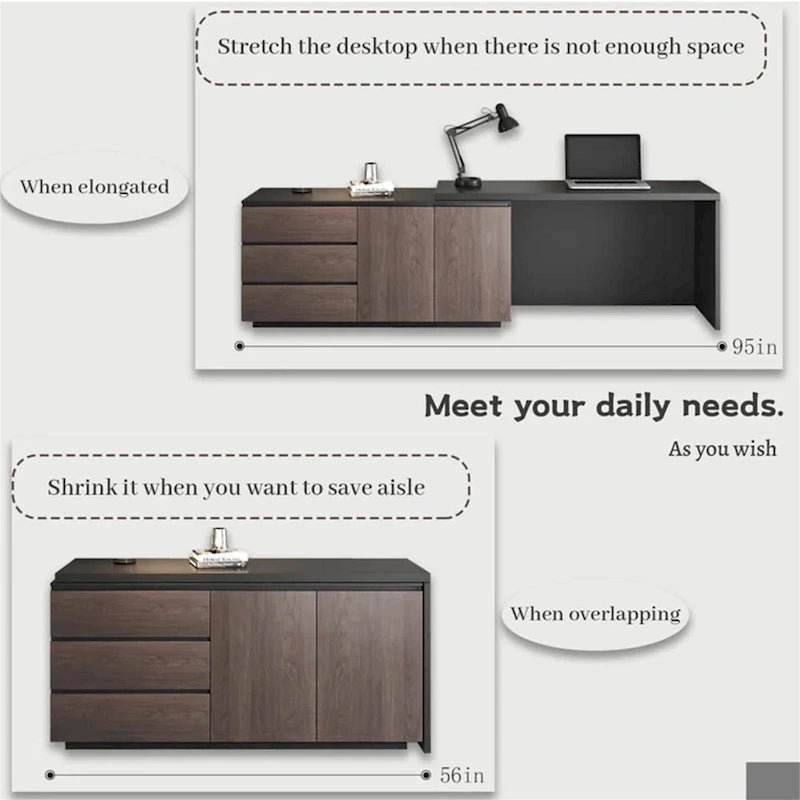 Bureau extensible avec tiroirs de rangement pour le bureau à domicile