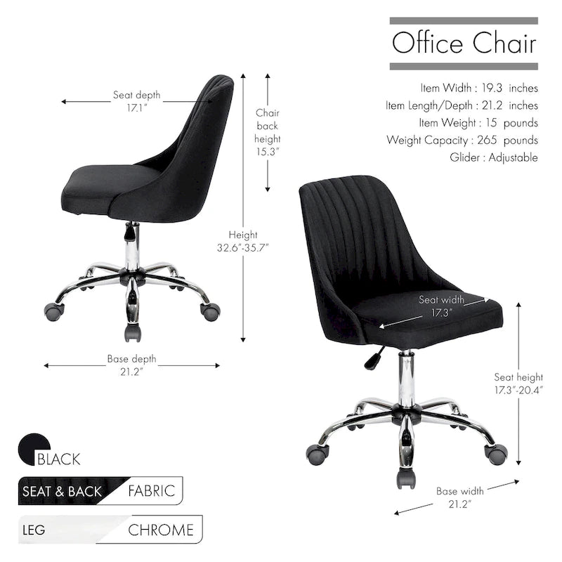 Chaise de bureau Porthos Home Jarvis en tissu rembourré avec base chromée