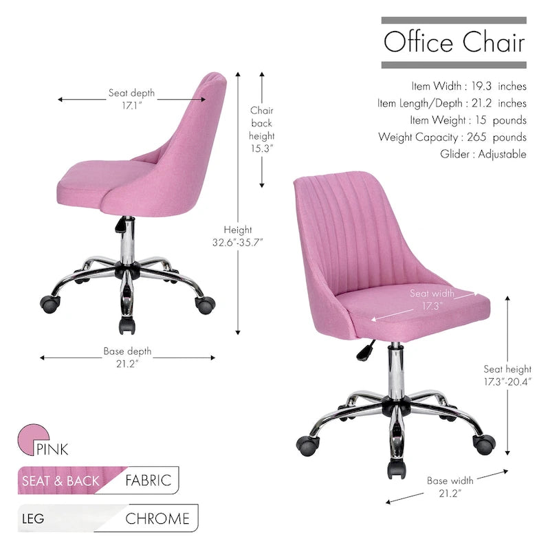 Chaise de bureau Porthos Home Jarvis en tissu rembourré avec base chromée