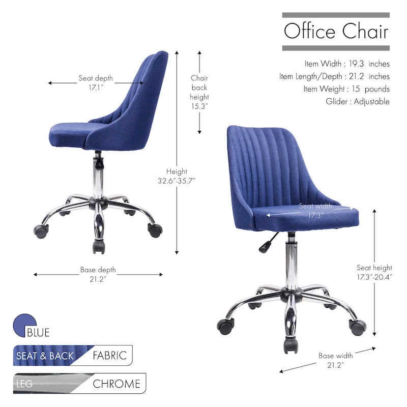 Chaise de bureau Porthos Home Jarvis en tissu rembourré avec base chromée