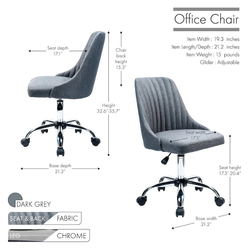 Chaise de bureau Porthos Home Jarvis en tissu rembourré avec base chromée