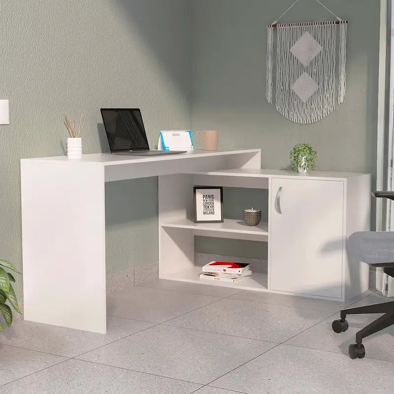 Bureau d'angle avec deux étagères et une armoire à porte unique FM Furniture Dallas