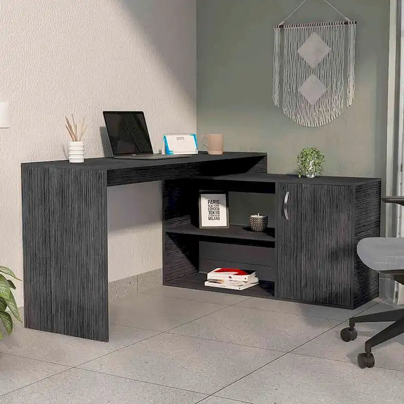 Bureau d'angle avec deux étagères et une armoire à porte unique FM Furniture Dallas