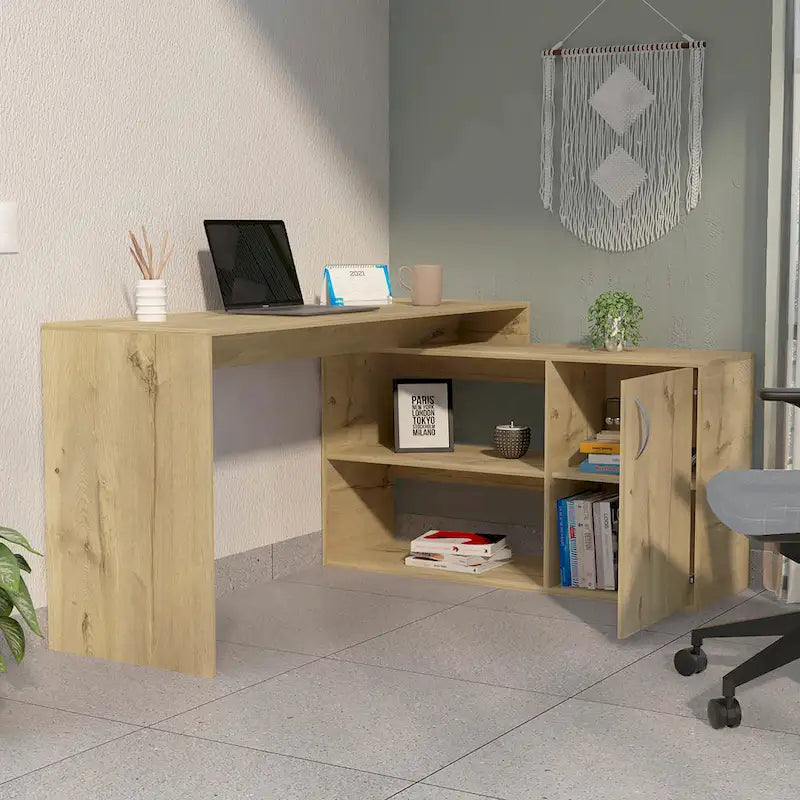 Bureau d'angle avec deux étagères et une armoire à porte unique FM Furniture Dallas