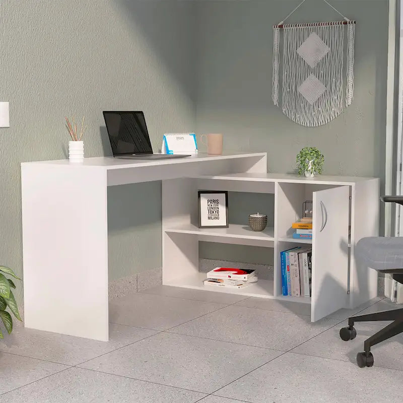 Bureau d'angle avec deux étagères et une armoire à porte unique FM Furniture Dallas