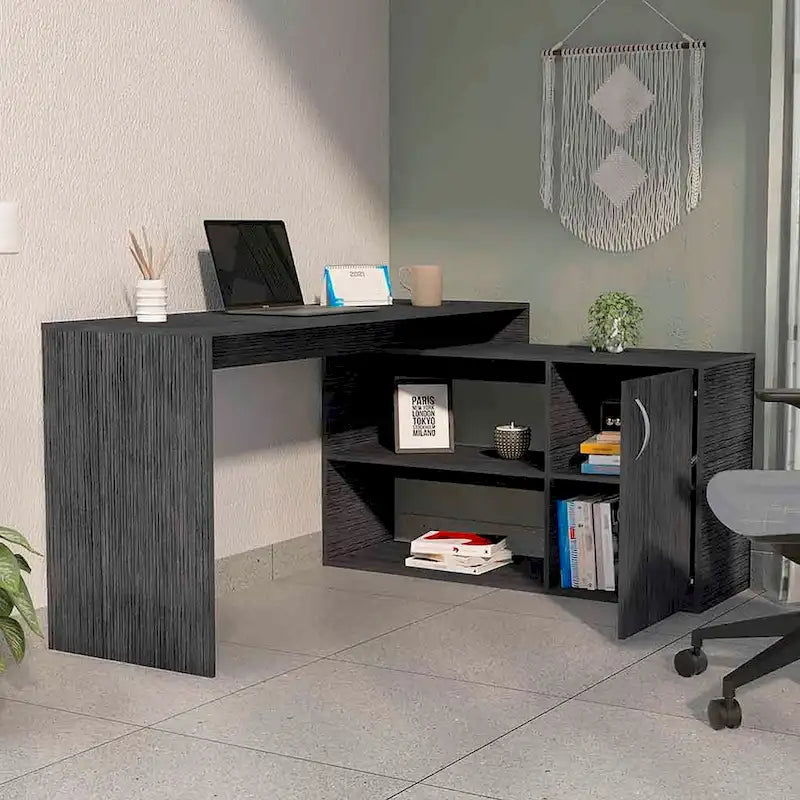 Bureau d'angle avec deux étagères et une armoire à porte unique FM Furniture Dallas