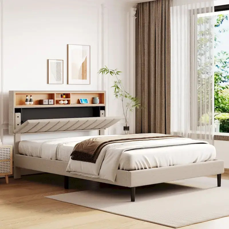 Lit plateforme rembourré Queen size