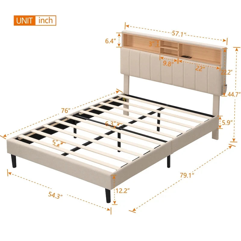 Lit plateforme rembourré Queen size