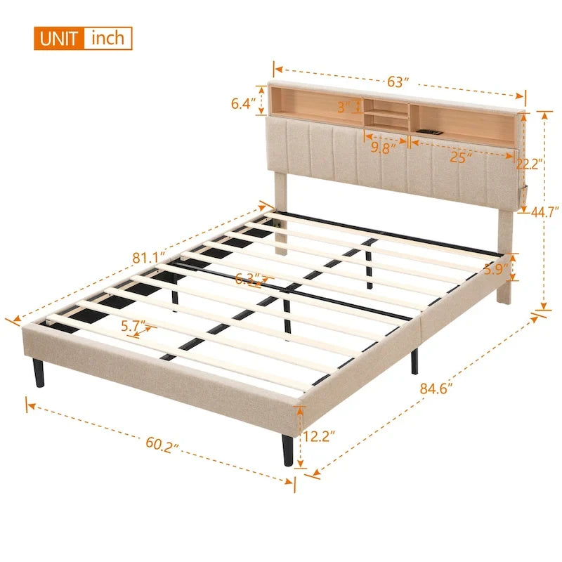 Lit plateforme rembourré Queen size