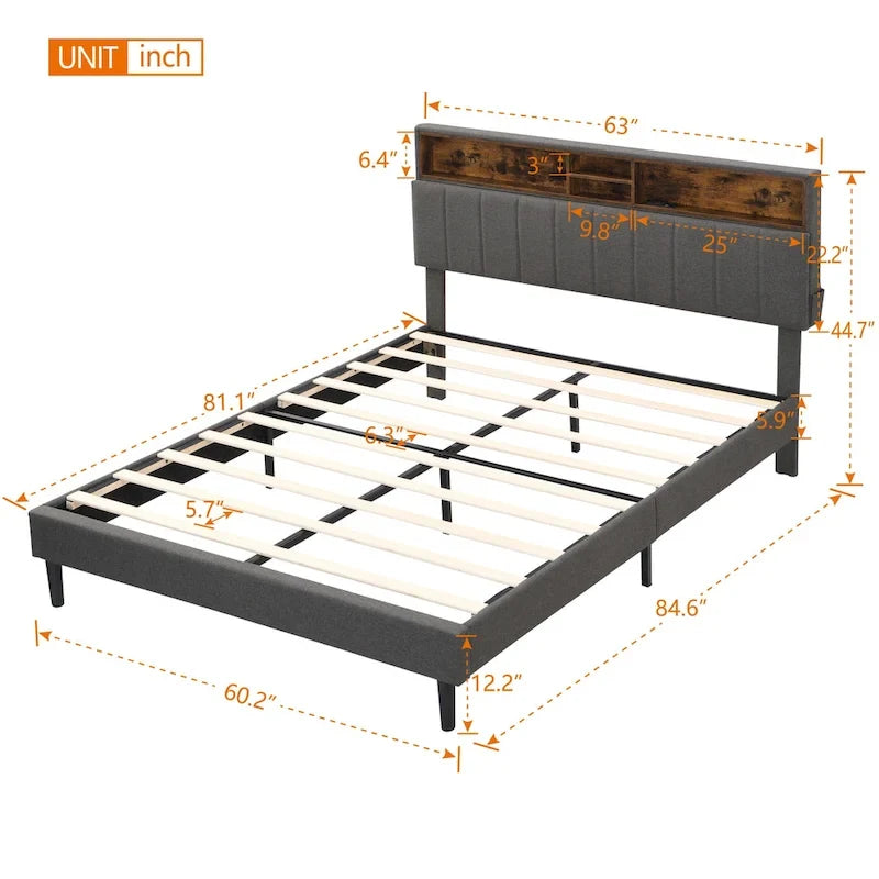 Lit plateforme rembourré Queen size