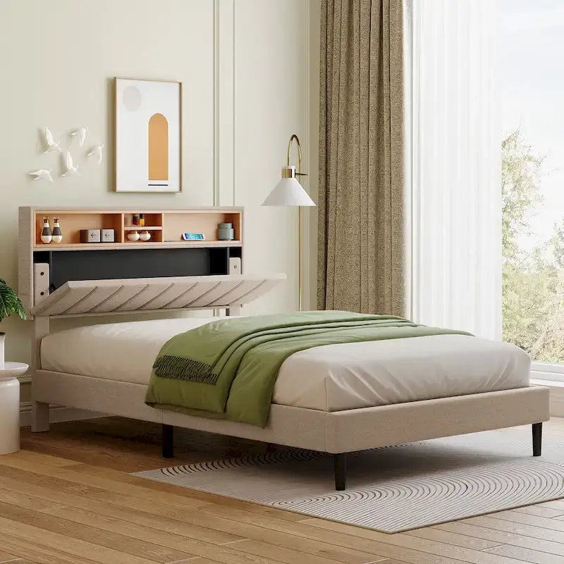 Lit plateforme rembourré Queen size