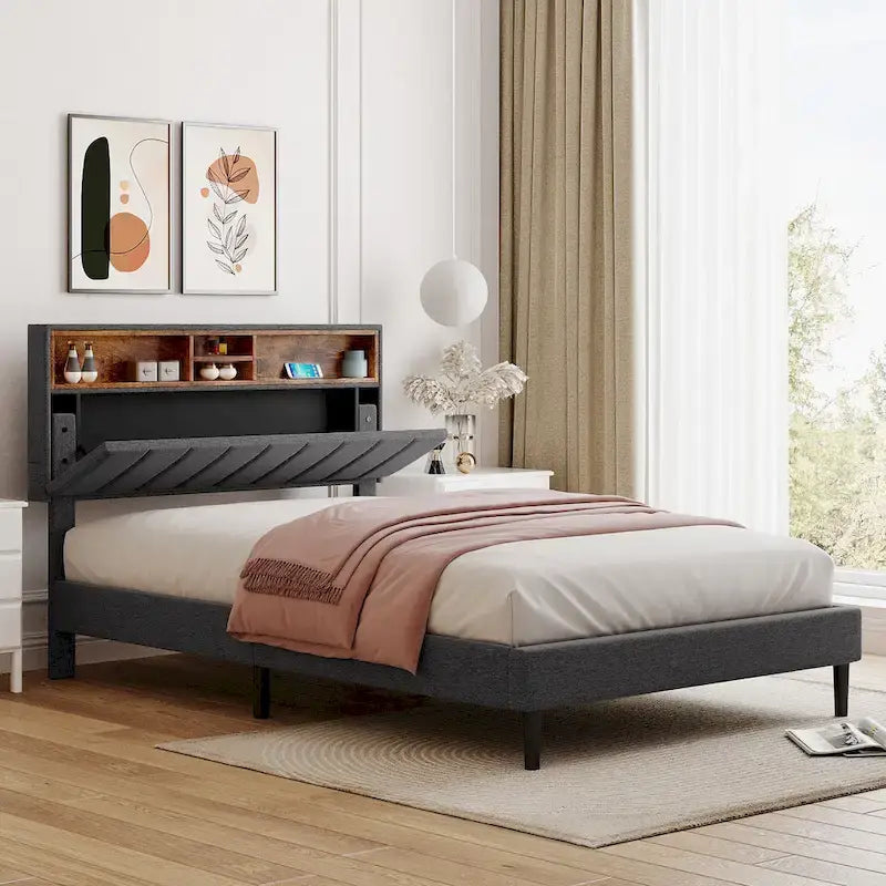 Lit plateforme rembourré Queen size
