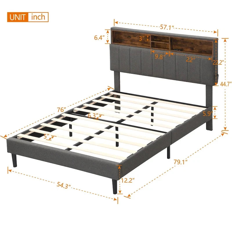 Lit plateforme rembourré Queen size