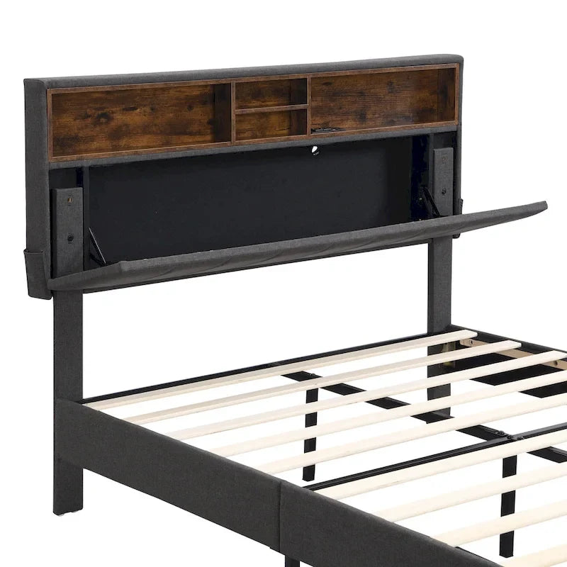 Lit plateforme rembourré Queen size