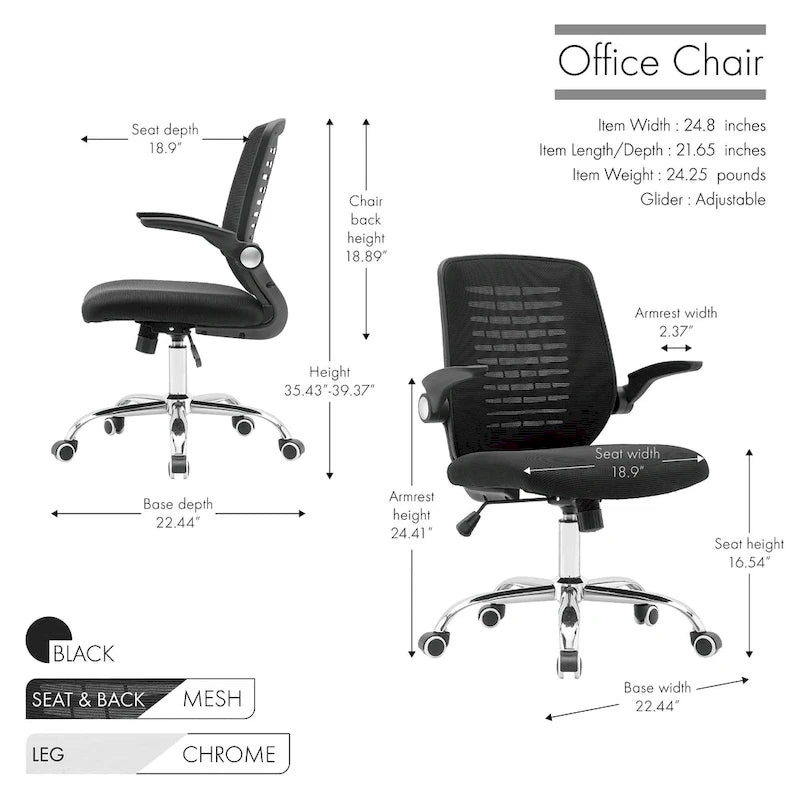 Chaise de bureau Porthos Home Hank, dossier en maille, siège réglable en hauteur
