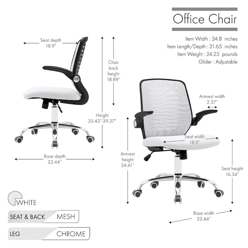 Chaise de bureau Porthos Home Hank, dossier en maille, siège réglable en hauteur