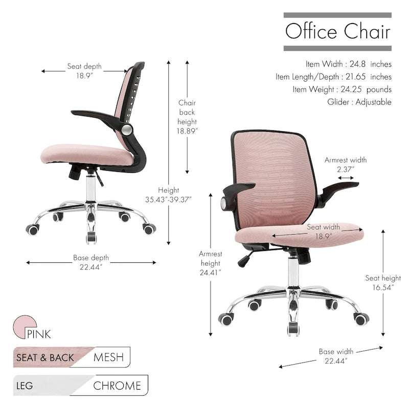 Chaise de bureau Porthos Home Hank, dossier en maille, siège réglable en hauteur