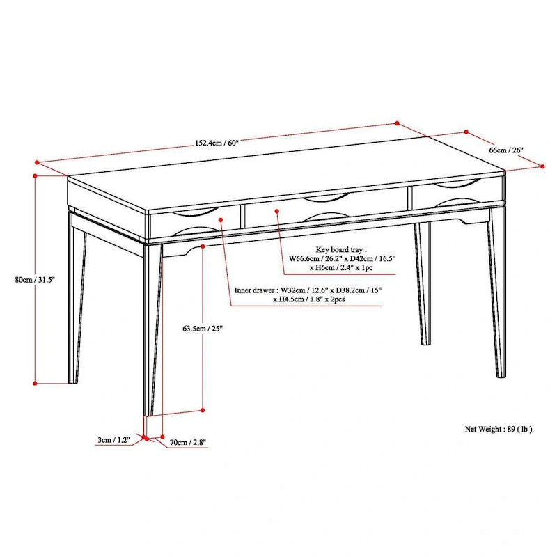 WYNDENHALL Pearson Bureau d'écriture professionnel en bois massif de 152 cm de large, style moderne du milieu du siècle