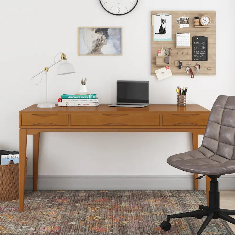 WYNDENHALL Pearson Bureau d'écriture professionnel en bois massif de 152 cm de large, style moderne du milieu du siècle