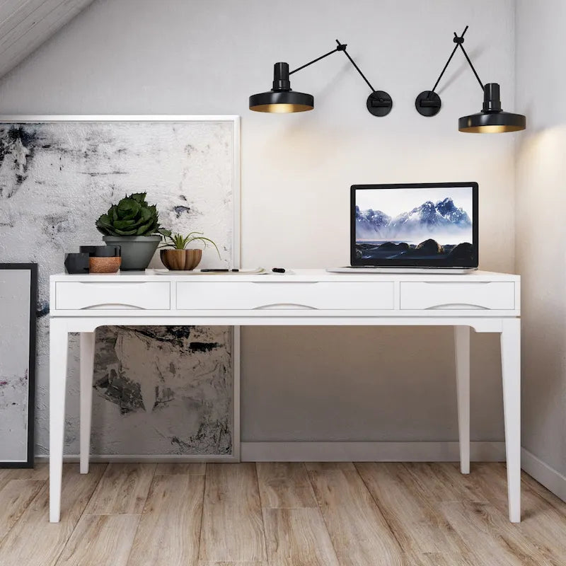 WYNDENHALL Pearson Bureau d'écriture professionnel en bois massif de 152 cm de large, style moderne du milieu du siècle