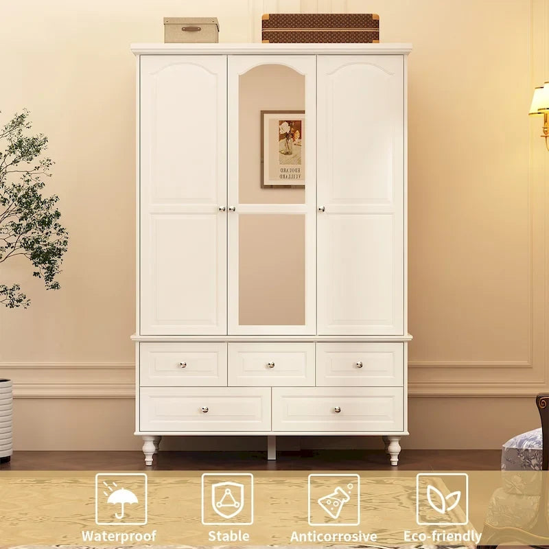 Garde-robe/Armoire/Placard familial de 70,9H avec portes miroir laque blanche