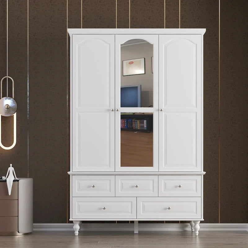 Garde-robe/Armoire/Placard familial de 70,9H avec portes miroir laque blanche