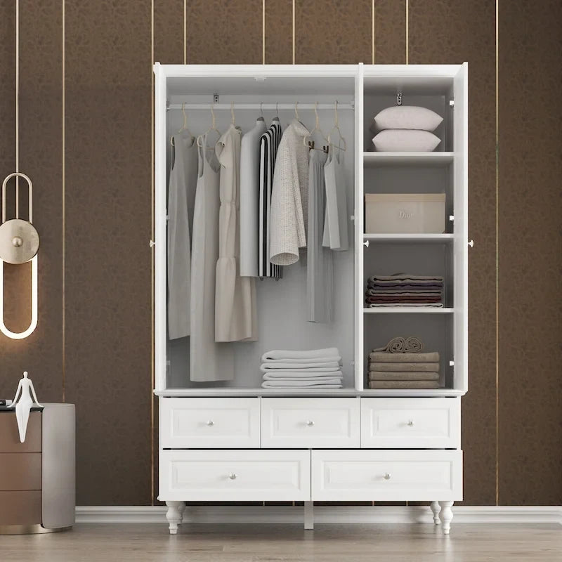 Garde-robe/Armoire/Placard familial de 70,9H avec portes miroir laque blanche