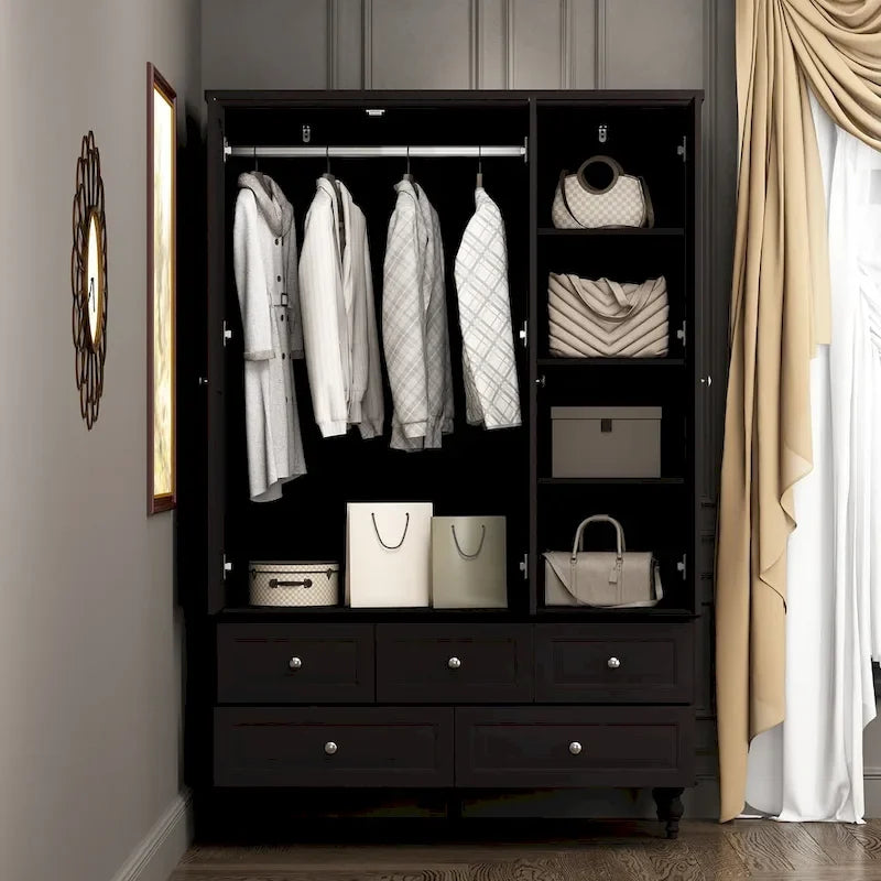Garde-robe/Armoire/Placard familial de 70,9H avec portes miroir laque blanche