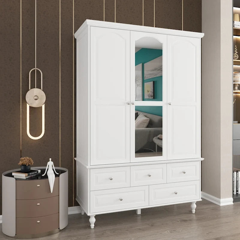 Garde-robe/Armoire/Placard familial de 70,9H avec portes miroir laque blanche