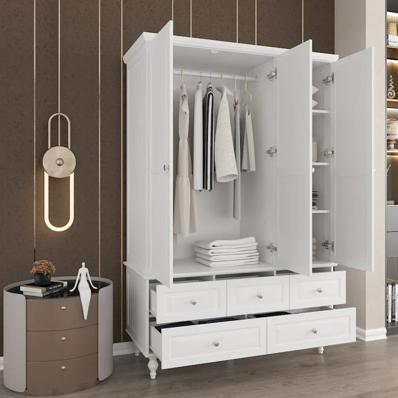 Garde-robe/Armoire/Placard familial de 70,9H avec portes miroir laque blanche