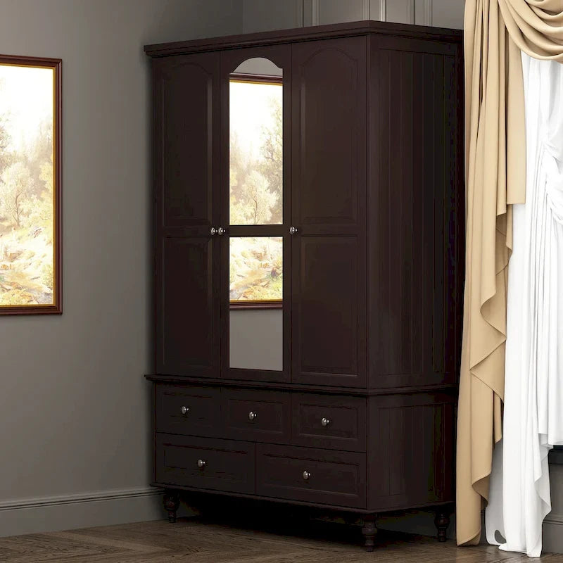 Garde-robe/Armoire/Placard familial de 70,9H avec portes miroir laque blanche