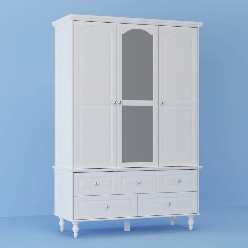Garde-robe/Armoire/Placard familial de 70,9H avec portes miroir laque blanche